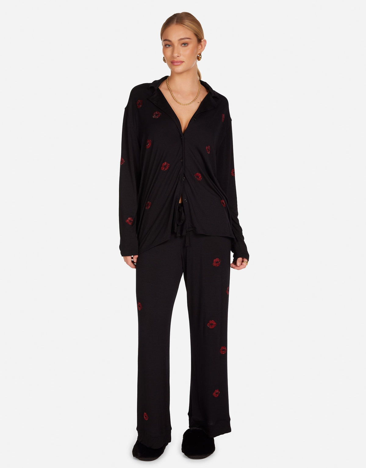 Alison Red Crystal Lips Pajama Set