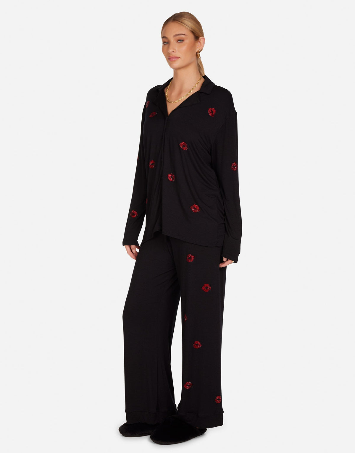 Alison Red Crystal Lips Pajama Set