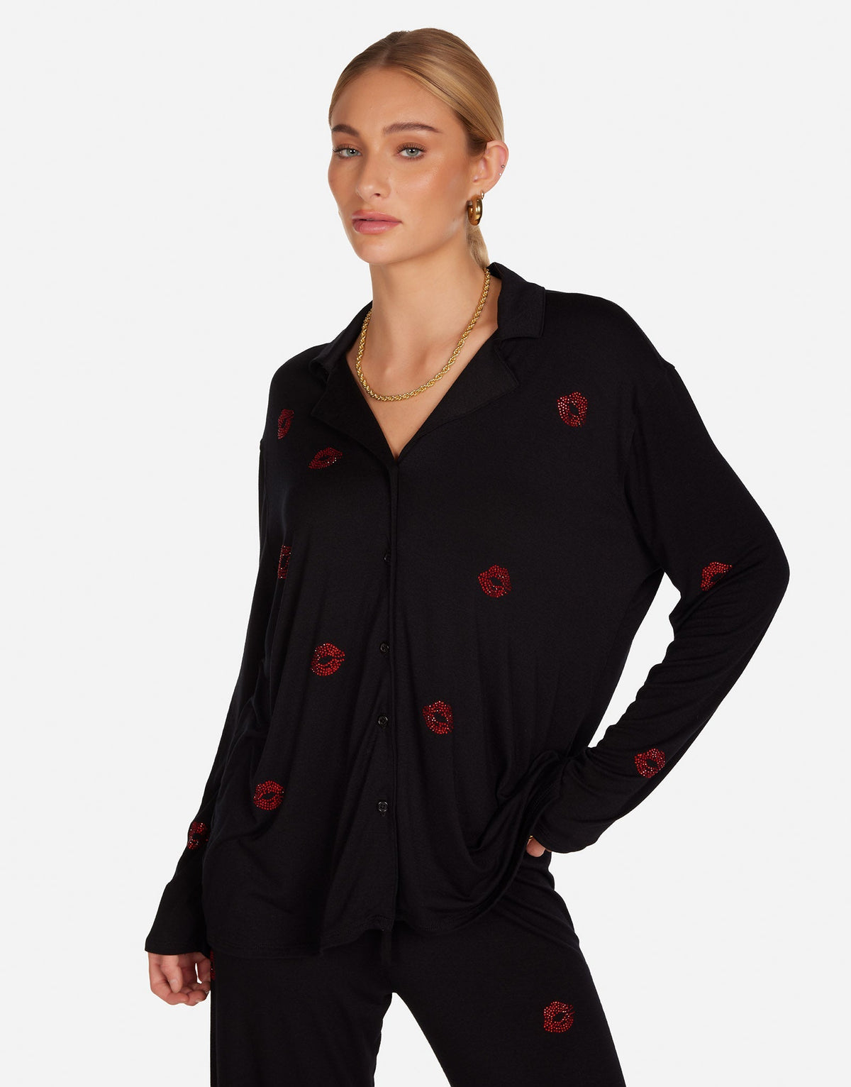 Alison Red Crystal Lips Pajama Set